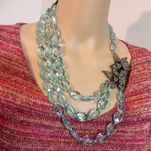 Heidi Daus 3D Flower Aqua Glass  Custom Necklace